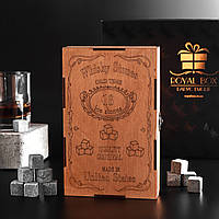 Подарочный набор камней для виски на 16 шт в деревянной коробке коричневый Whisky Stones