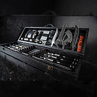 Шашлычный набор-комплект на 6 шампуров подарок мужу "Grills G6" Черный | 24 предмета + Гравировка на заказ