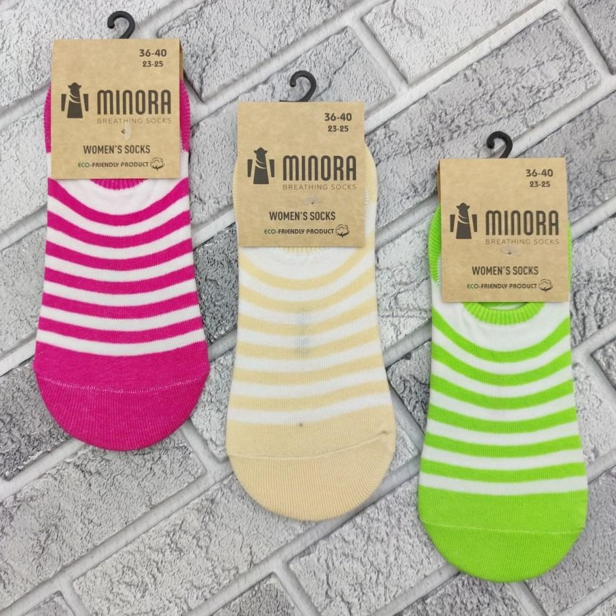Сліди жіночі демісезонні MINORA р. 23-25 (Арт 0407) асорті яскраві смужки 30034400