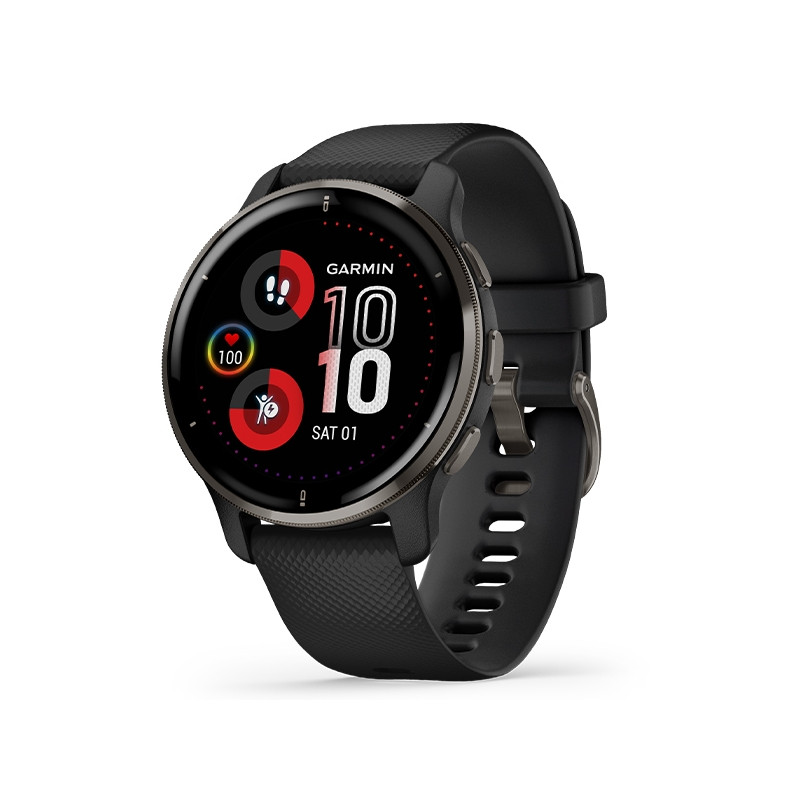 Смарт-годинник Garmin Venu 2 Plus Slate Stainless Steel Bezel with Black Case and Silicone Band (010-02496-11)