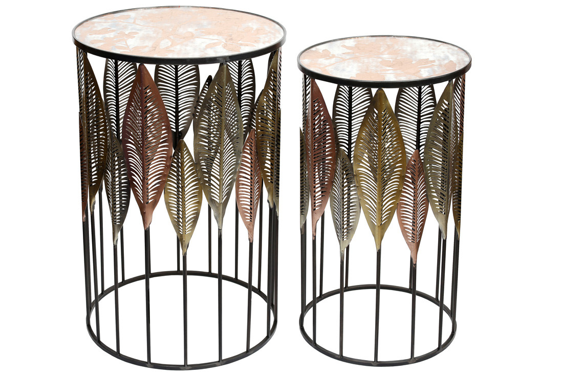 Набір столиків (2шт) металевих зі стільницями із скла 67.5см і 72.5см, фото 1