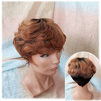 Перука коротка з натурального волосся мідний омбре 0701 HH-1ВТ30