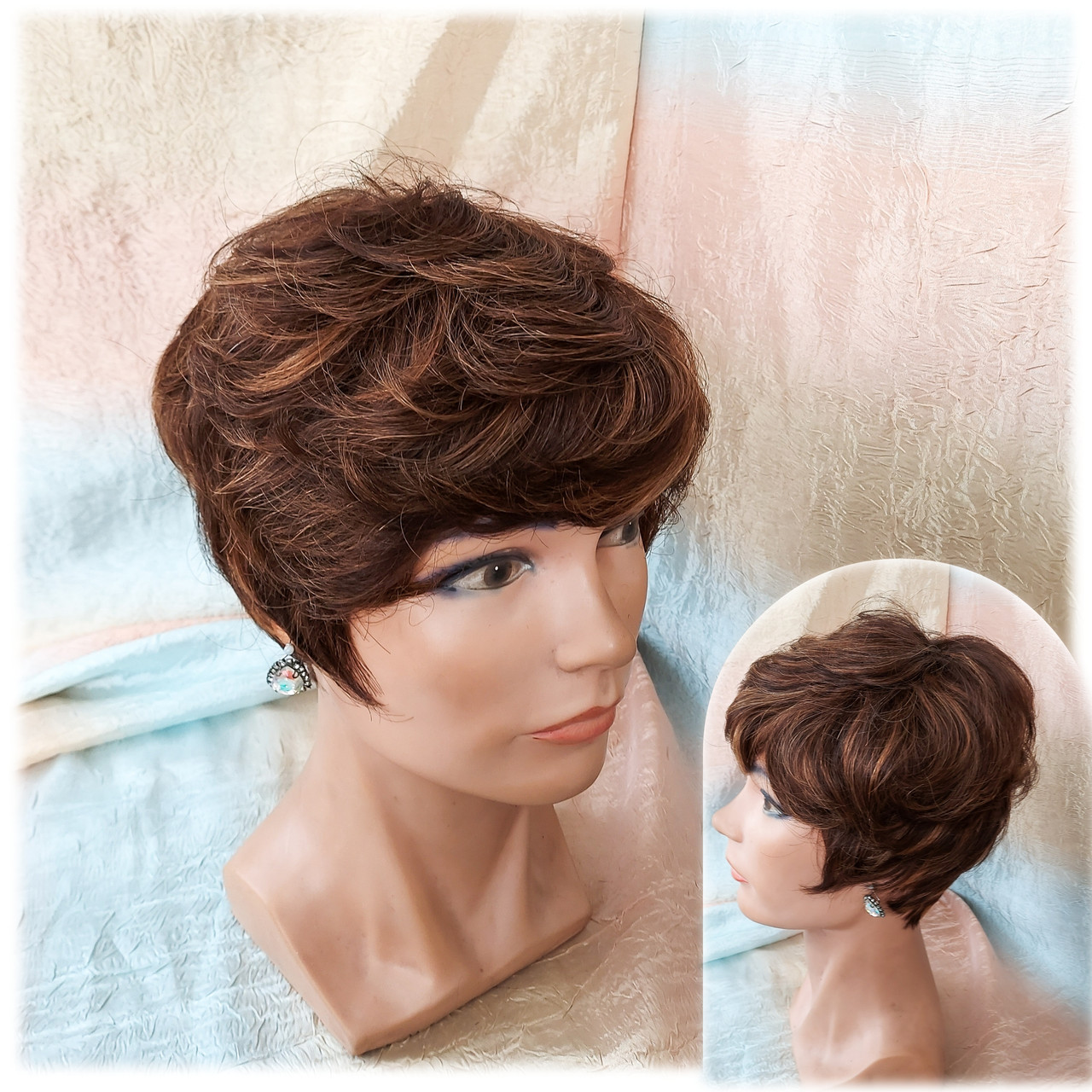 Перука коротка з натурального волосся каштановий мікс 0701 HH- Р4/27, фото 1