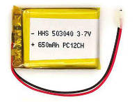 Аккумулятор литий-полимерный 650mAh 3.7v 503040 для MP3 плееров, навигаторов, гарнитур, видеорегистраторов