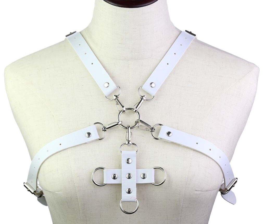 Портупея зі штучної шкіри з фіксатором Women's PU Leather Chest Harness Caged bra WHITE