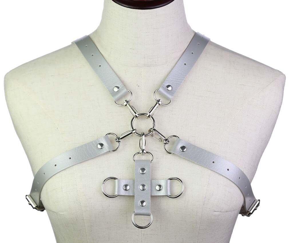 Портупея зі штучної шкіри з фіксатором Women's PU Leather Chest Harness Caged Bra GREY