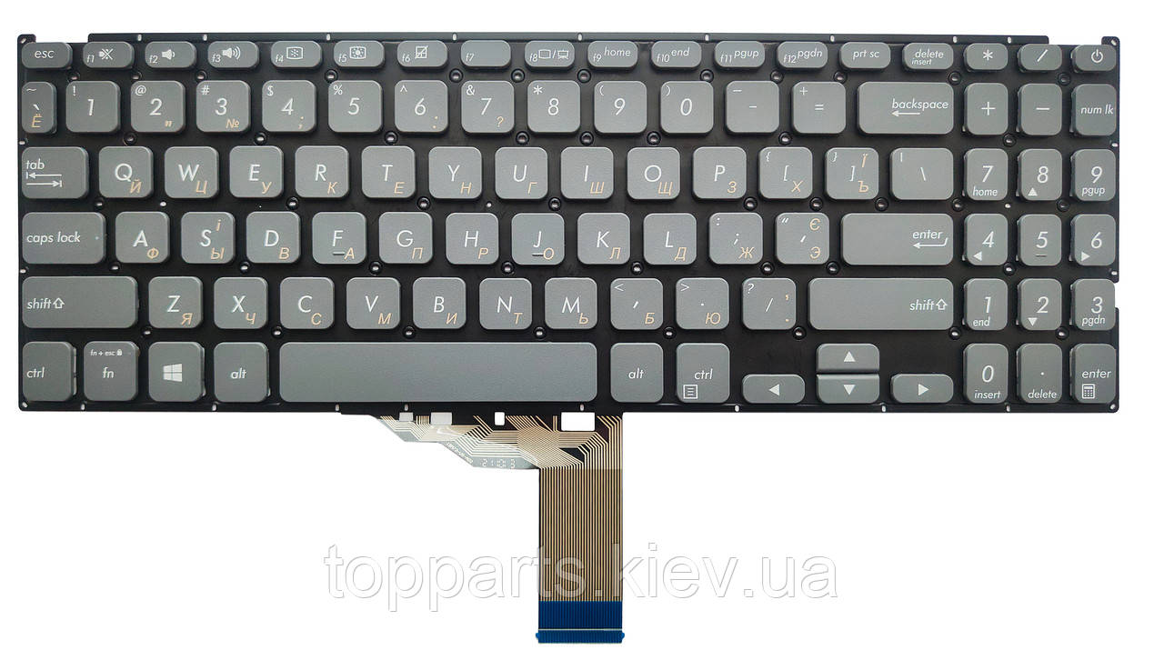 Клавіатура для ноутбуків Asus X512 series сіра без рамки RU/US