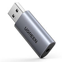 Внешняя звуковая карта USB 2.0 to 3.5mm Аудио адаптер TRRS стерео OMTP/CTIA UGREEN CM383 (Серая)