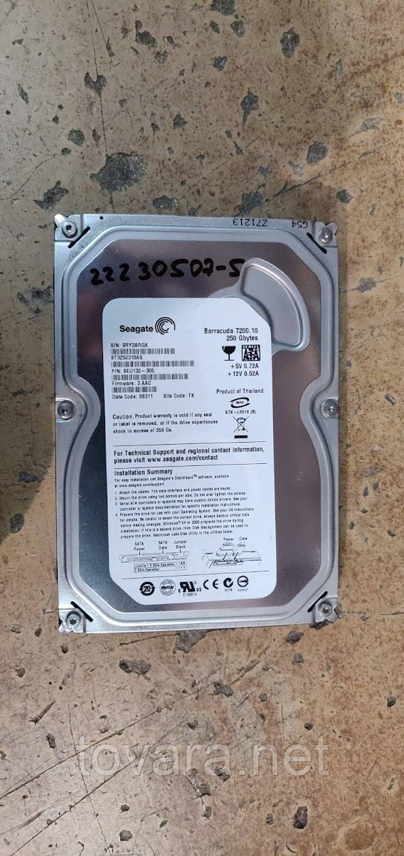 Жесткий диск Винчестер HDD 250 Gb / Гб Seagate Barracuda 7200.10 ...