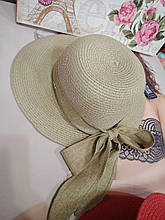 Капелюх жіночий пляжний плетений (оливкового кольору з бантом) LULOVE C4411
