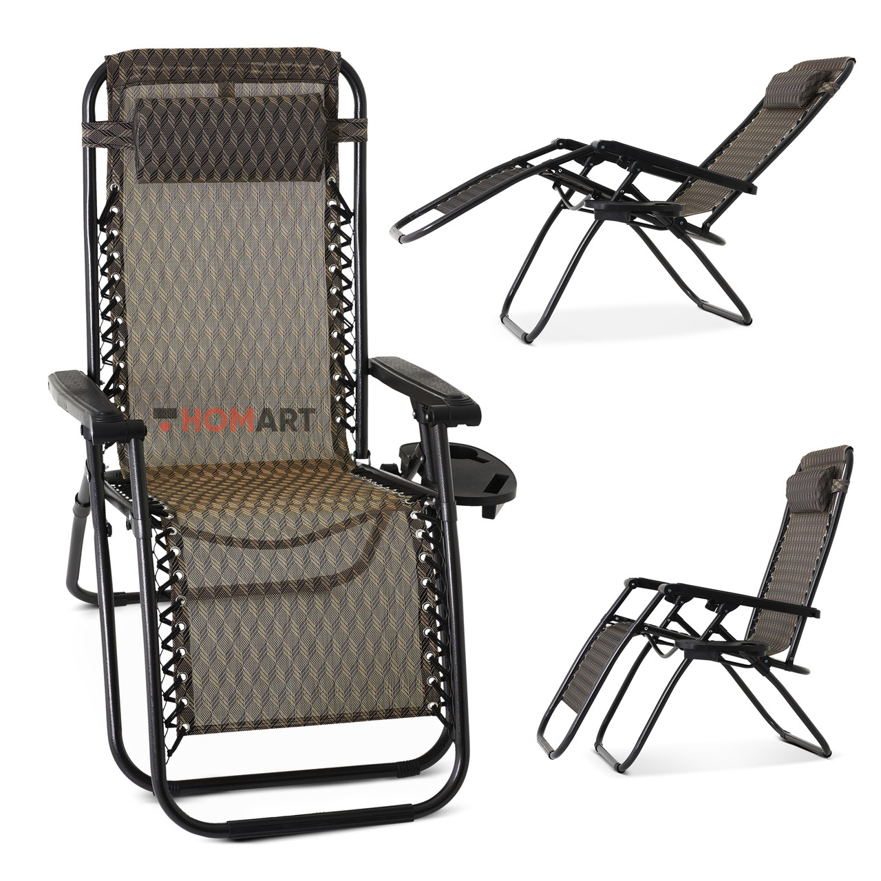 Крісло шезлонг розкладний Homart ZGC-001 3D 120 кг + підстаканник (9520), фото 1