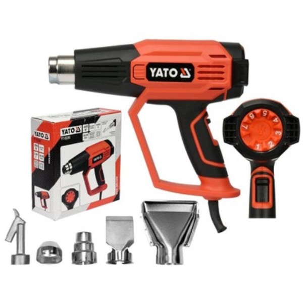 Фін будівельний мережевий YATO YT-82296 1.6 КВт, 50-650 градусівC, 250-500л/мін, 2 режими, регулятор тем-ри +5 насадок