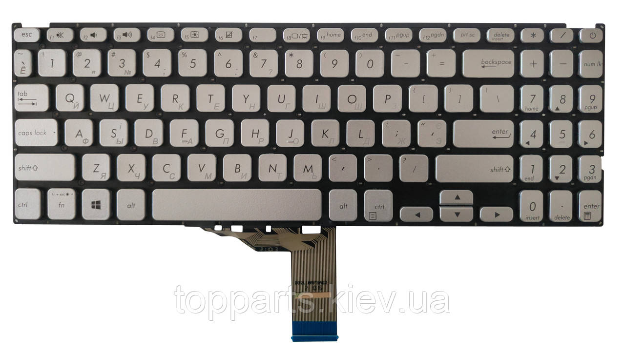 Клавіатура для ноутбуків Asus X512 series срібляста без рамки RU/US