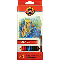 Акварельні кольорові олівці в наборі KOH-I-NOOR AQUARELL (рибки на упаковці), 24 кольори