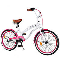 Велосипед двухколесный детский 20 дюймов (звонок, подножка) Tilly CRUISER T-22036 Бело-розовый