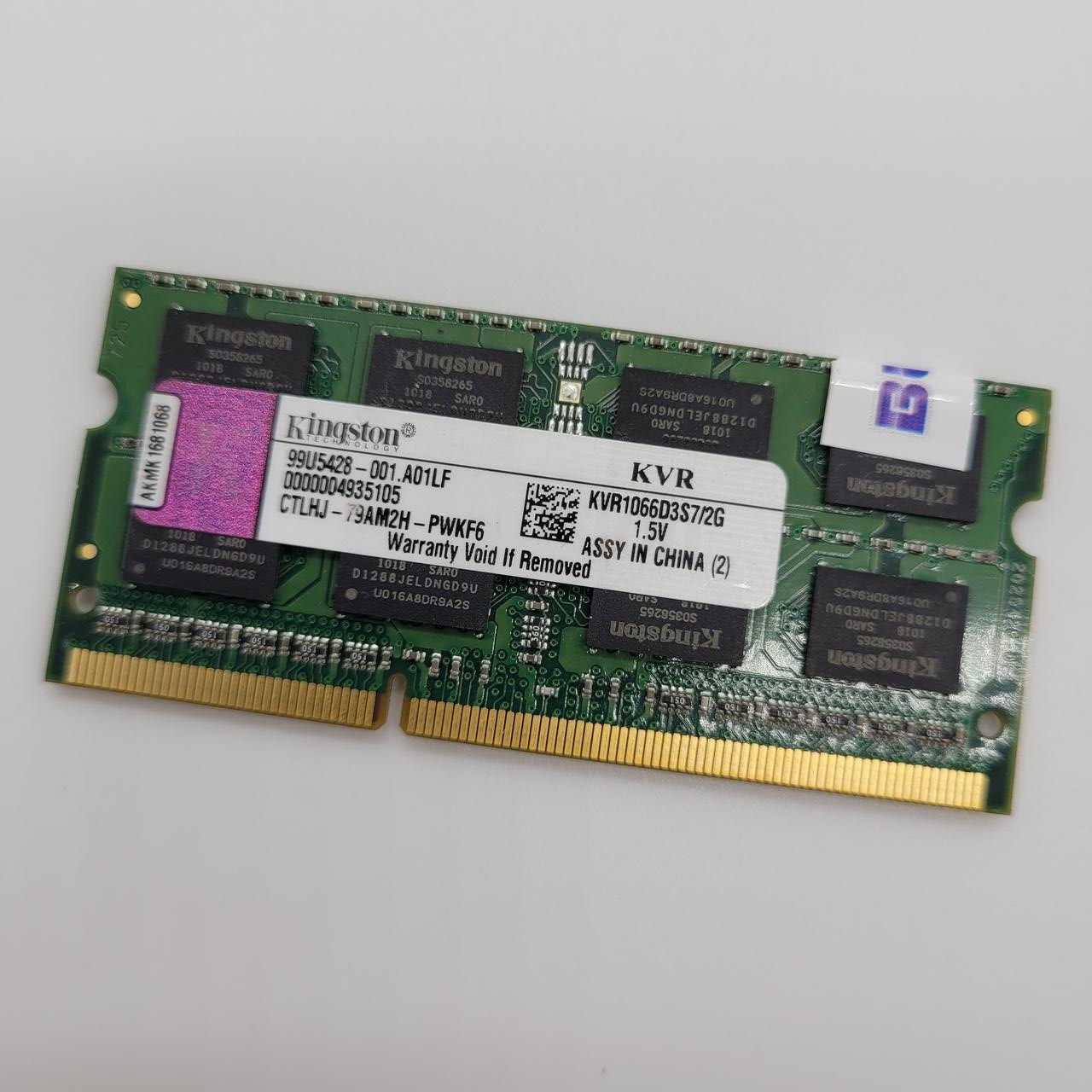 Оперативна пам'ять для ноутбука Kingston SODIMM DDR3 2Gb 1066MHz 8500S CL7 (KVR1066D3S7/2G) Б/В