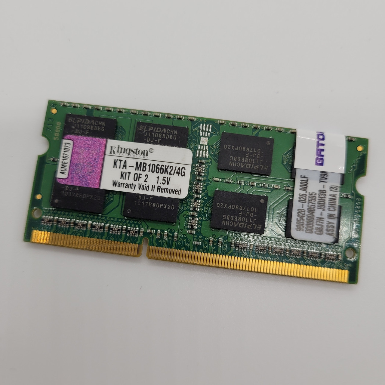 Оперативна пам'ять для ноутбука Kingston SODIMM DDR3 2Gb 1066MHz 8500S CL7 (KTA-MB1066K2/4G) Б/В