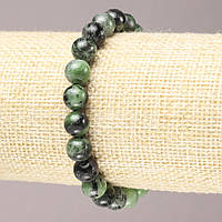 Браслет на гумці з натурального каменю Цоїзит гладка кулька d-8 (+-) мм купити біжутерію дешево оптом в інтернеті