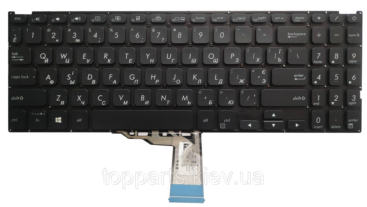Клавіатура для ноутбуків Asus X512 series чорна без рамки з підсвіткою UA/RU/US