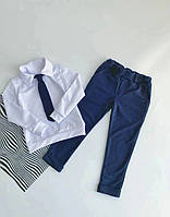 Детский нарядный костюм двойка с галстуком для мальчика, белый + синий