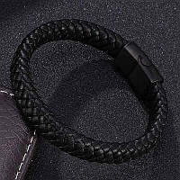 Чоловічий шкіряний браслет браслет плетений чорна магнітна застібка