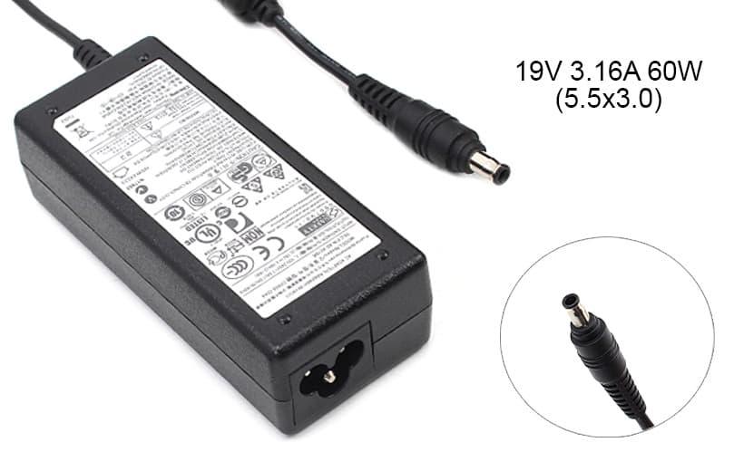 Блок живлення до ноутбука Samsung 19v 3.16a 60w 5.5x3.0 or 5.0x3.0mm (+pin) (Оригінал) 1 день гар.