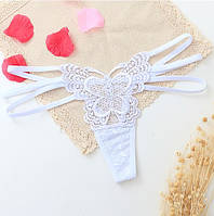 Стрінги з метеликом білі - розмір 42-44, по бокам резинка
