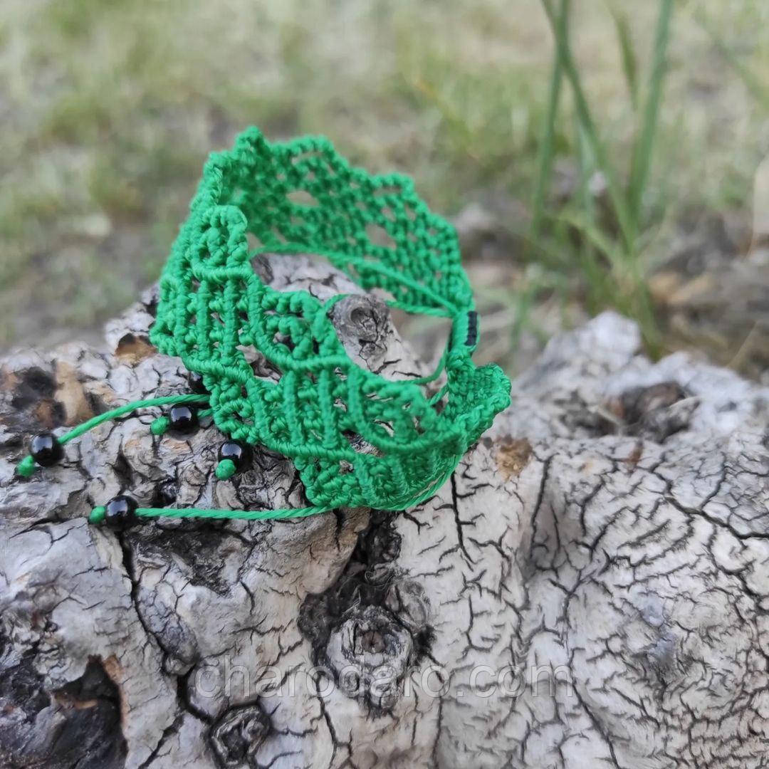 Жіночий браслет ручного плетіння макраме "Horos" (зелений)