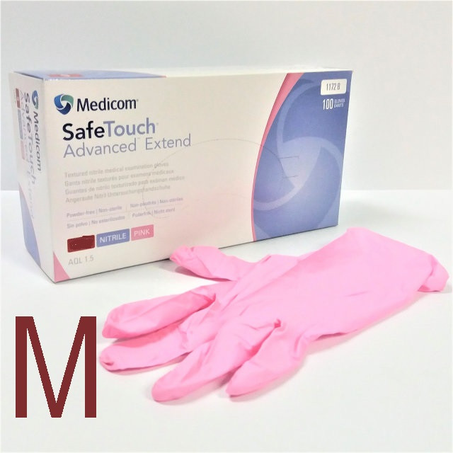 Рукавички нітрилові без пудри Medicom SafeTouch Advanced Extend Pink 3.6г. розмір М 100 шт/уп рожеві