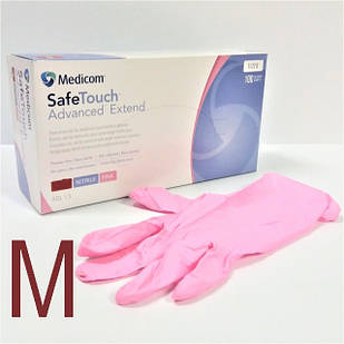 Рукавички нітрилові без пудри Medicom SafeTouch Advanced Extend Pink 3.6г. розмір М 100 шт/уп рожеві