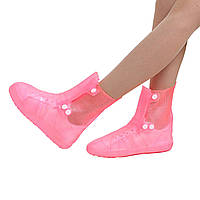 Защитные резиновые бахилы на обувь Lesko SB-108 Розовый 25.2 см чехол от дождя слякоти на кнопках (K-259S)