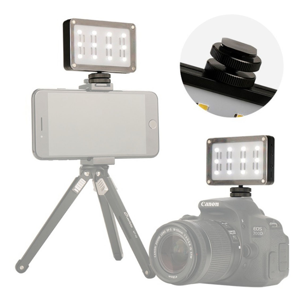 Накамерный свет Ulanzi Cardlite 12 светодиодов резьба 1/4" два светофильтра для смартфонов видео-экшн камер - фото 1 - id-p1651742442