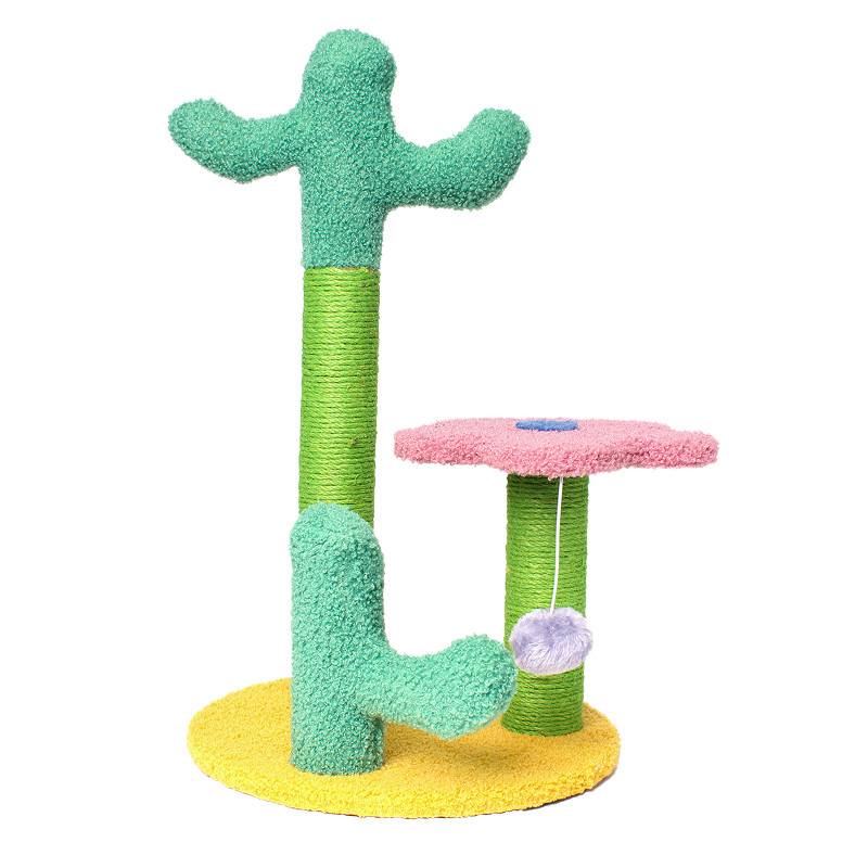 Когтеточка для кота с полкой и игрушкой Taotaopets 045516 Pink-Yellow 52*31 см дряпка (K-1293S) - фото 1 - id-p1651743148