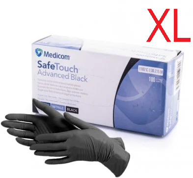 Рукавички нітрилові без пудри Medicom SafeTouch Advanced Black 3.6г. розмір XL 100 шт/уп чорні