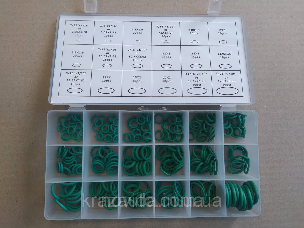 Набір кілець ущільнювачів зелені (маслостійкі) 270 шт. (діам. 3-22 мм) RD11270ZK