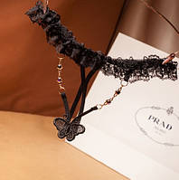 Еротичні трусики з метеликом чорні унісекс - розмір універсальний, (на резинці)