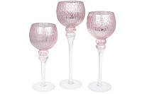 Комплект підсвічників скляних (3 шт.), рожеве срібло
