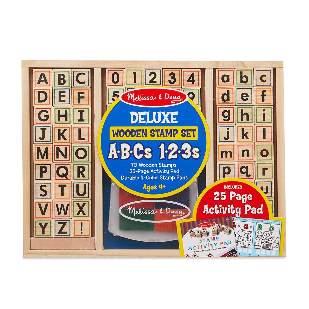 Набір дерев'яних штампів Алфавіт і цифри (70 шт) від Melissa & Doug, фото 1
