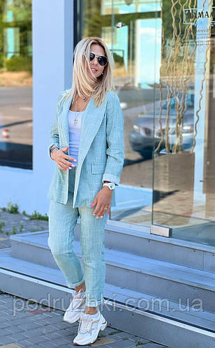 Купить Стильный Женский брючный костюм двойка Ткань плотный лен меланж ...