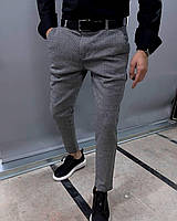 Мужские классические зауженные брюки котоновые серые (Bon)