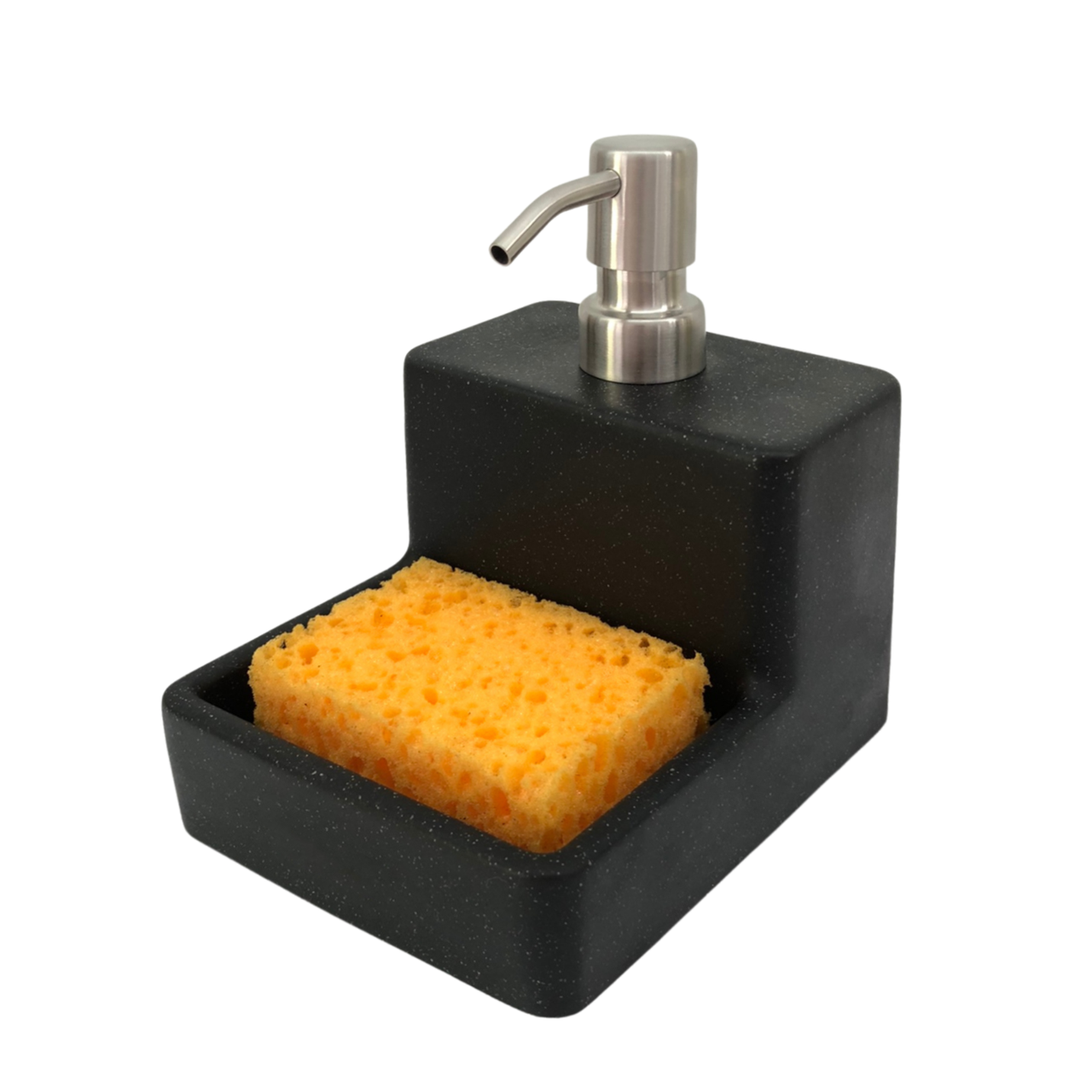 Дозатор для рідкого мила та мийного з підставкою для губки настільний чорний, диспенсер із місцем для мочалки