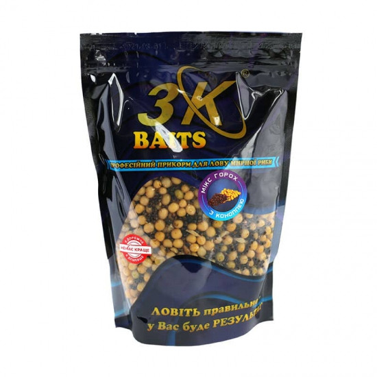 Прикормка 3k Baits Зерновий мікс Горох з Коноплею 800г 3к02105, фото 1