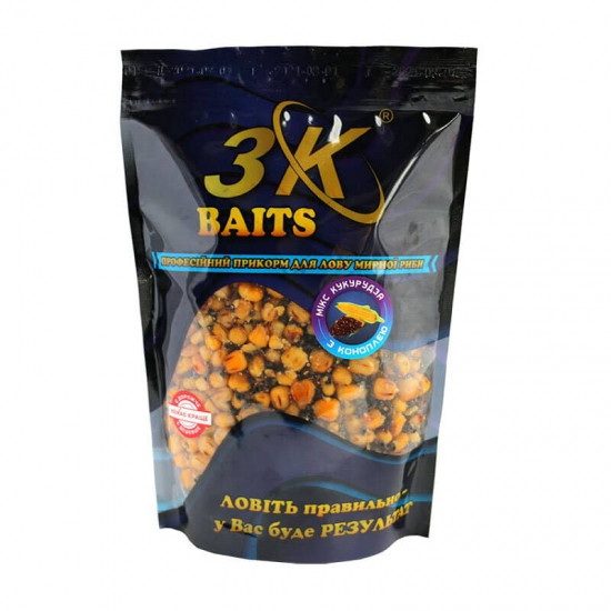 Прикормка 3k Baits Зерновий мікс Кукурудза з Коноплею 800г