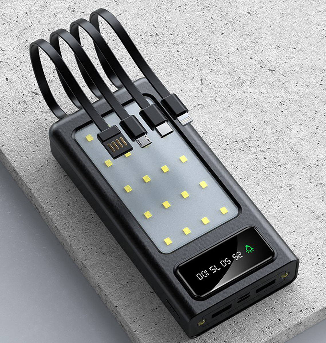 Павербанк 20000 мАг універсальний для зарядки Android та IOS зі шнурами та подвійним USB портом Wi-charge 20К, фото 1