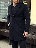 Мужское пальто кашемировое двубортное черное приталенное весеннее M Bon