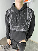 Мужское худи Пейсли с карманами серое мужская серая кофта мужской худи с капюшоном толстовка XL (Bon)
