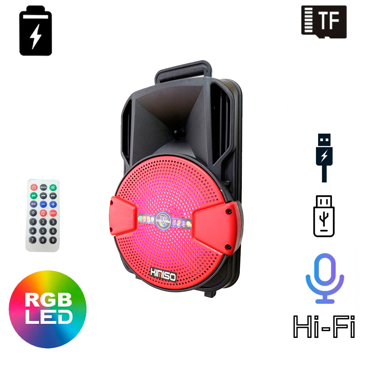 Радіо колонка з підсвіткоюKimiso KS-M1 Hi-Fi FM Червона колонка з мікрофоном, акустика з пультом USB+TF