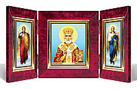 Святитель Николай чудотворец. Икона триптих в бархате