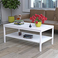 Журнальный стол L-1 белый прямоугольный с дополнительной полочкой Loft Design