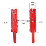 Шкіряні наручники м'які з хутром для рольових ігор на ланцюжку One Size Червоний, фото 3